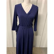 Lexington Avenue Long Sleeve Blue Maxi Dress Womens Size Small