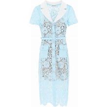 Self Portrait Midi Dress In Floral Lace With Contrasting Lapel And Jewel Buttons Women