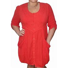 Gretty Fueger Dresses | Gretty Fueger Boho Embroidered Crinkle Fire Red Dress Sz Xl | Color: Red | Size: Xl