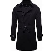 AOWOFS Men's Trenchcoat Wool Blend Winter Long Double Breasted Overcoat Slim Fit Warm With Belt