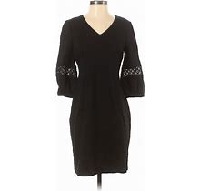 Talbots Casual Dress - Shift V-Neck 3/4 Sleeve: Black Dresses - Women's Size 4 Petite