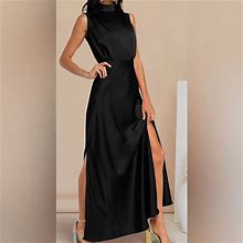 Prettygarden Dresses | Prettygarden Womens High Neck Black Sleeveless Dress With Double Split Hem Nwt | Color: Black | Size: S