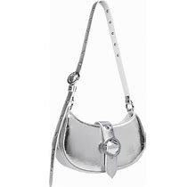 Y2K Silver Purses For Women Leather Crescent Shoulder Bag Metellic Hobo Crossbody Purse Tote Handbags