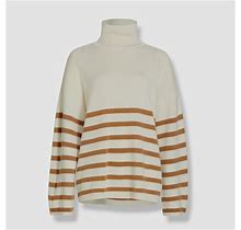 $579 Frame Women's Ivory Cashmere "Breton" Striped Turtleneck Sweater Size M