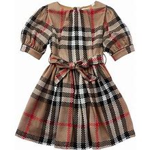 Burberry Girls Vintage Check Silk-Blend Dress, 10Y, Brown