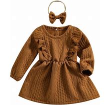 Baby Girl Knit Dress Long Sleeves Sweater Dress Toddler Fall Winter Outfits With Bowtie