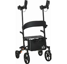 HOMCOM Aluminum Forearm Rollator Walker With 10' Wheels, Seat And Backrest, Folding Upright Walker With Adjustable Handle Height, Black