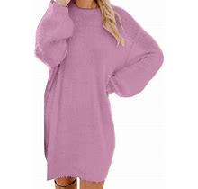 Act Now! Gomind! Womens Slouchy Long Sleeve Sweater Dress Plush Knit Pullover Jumper Fuzzy Fleece Mini Dresses Purple S