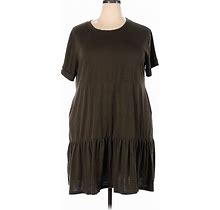 Casual Dress - A-Line Crew Neck Short Sleeves: Brown Solid Dresses - Women's Size 2X