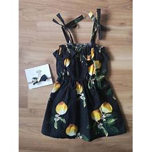 Lemon Print Sun Dress// Toddler Summer Dress With Tie Straps// Girls Lemon Print Summer Dress