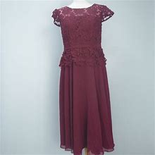 Jjs House Dresses | Jj's House Cabernet Illusion Lace Chiffon Tea Length Formal Dress Sz 12 179205 | Color: Red | Size: 12