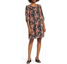 Connected Apparel Floral Balloon Sleeve Shift Dress In Pumpkin At Nordstrom Rack, Size 8