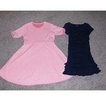Lot Of 2 Cotton Dresses,Coral Striped Half Sleeve,Ralph Lauren Tiered