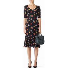 Fuzzi Dresses | Fuzzi Floral Flounce Hem Midi Dress Black Womens Size Medium | Color: Black/Red | Size: M
