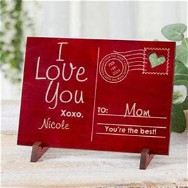 Sending Love To Mom Personalized Red Wood Postcard