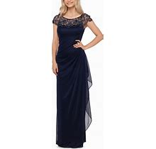 Xscape Embellished-Neck Gown - Navy Blue - Size 14