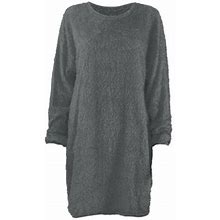 Xysaqa Sweater Dress For Women Fall Winter Warm Fleeces Knit Long Sleeve Pullover Dress Loose Oversized Crewneck Soft Comfy Sweater Dresses S-3Xl