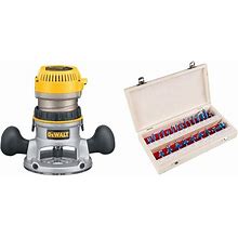 DEWALT Router, Fixed Base, 1-3/4-HP (DW616) & Stalwart - RBS024 Router Bit Set- 24 Piece Kit With ¼" Shank And Wood Storage Case By (Woodworking Tool