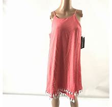 Nina Leonard Pink Sleeveless Tassel Hem Dress Size S Summer Boho Flare Chic New