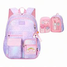 1Pc Lightweight & Large Capacity Nylon School Backpack With Multiple Pockets, Cute College Backpack, For Girls' Or Kids', Casual Travel Bag, Suitable For School And Travel,S