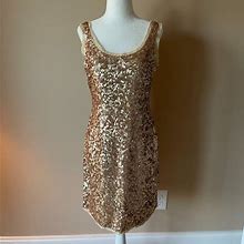 Talbots Dresses | Talbots Gold Sleeveless Sequin Dress Nwt Size 4P | Color: Cream/Gold | Size: 4P