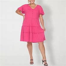 White Mark Short Sleeve Sundress Plus | Pink | Plus 3X | Dresses Sundresses | Tiered