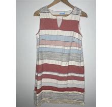 J. Mclaughlin Red White Blue Striped Fringed Dress Size M Sleeveless