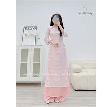 Double Layers Pink Rose Ao Dai With Pearls | Ao Dai For Bridesmaids| Vietnamese Long Dress| Modernized Ao Dai For Lunar New Year 2024