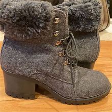 White Mountain Shoes | Grey Heeled Boots With Faux Fur Ankle- New Size 10 | Color: Gray | Size: 10