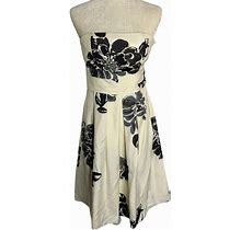 Vintage Y2K Ann Taylor Silk Strapless Dress 2 Black Ivory Lined Floral