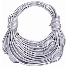 Knotted Woven Tote Bag Handbag For Women Woven Handbag Purse Satchel Purse-Silver