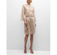 Emporio Armani Belted Sequin Midi Shift Dress, Gold, Women's, 10, Cocktail & Party Wedding Guest Dresses Sequined Dresses