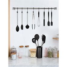 Kitchen Cooking Utensil Sets, 13Pcs Non-Stick Silicone Utensils, Silicone Cookware With Stainless Steel Handle, Kitchen Cookware Turner, Tongs, Spatula, Spoon Sets With Holder, Black,One-Size
