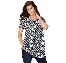 Roaman's Women's Plus Size Short-Sleeve V-Neck Ultimate Tunic Long T-Shirt Tee Tops 100% Cotton