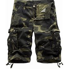 Wuwuqf Cargo Pants With Pockets Men's Loose Casual Work Clothes Camouflage Shorts Large Multi Pocket Five Point Army Green