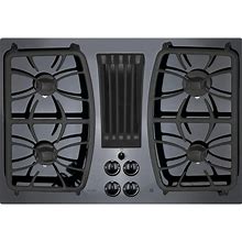 GE APPLIANCES Profile Series 30 Inch Built-In Gas Downdraft Cooktop Black Glass Top PGP9830DJBB
