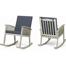 Audrey Outdoor Acacia Wood Rocking Chairs, Set Of 2, Light Gray Finish, Dark Gra, Light Gray Finish/Dark Gray, Outdoor Chairs, By GDFSTUDIO