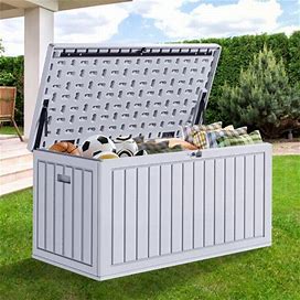 Dextrus 90 Gallon Large Deck Box Outdoor Storage Boxes For Patio Furniture Garden Tools Lockable & Waterproof (White)