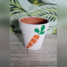 Handpainted Terra Cotta Pot | Color: Orange/White | Size: 4"