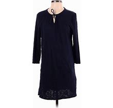 Talbots Outlet Casual Dress - Shift Tie Neck 3/4 Sleeves: Blue Print Dresses - Women's Size Small