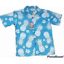 Haggar Clothing Mens Hawaiian Pineapple Button Up Short Sleeve Shirt Size Small