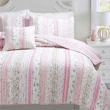 Cozy Line Home Fashions Pink Flower Lace Ruffle Stripe Shabby Chic Girl 100% Cotton Reversible Quilt Bedding Set, Coverlet, Bedspread (Pink Lace,