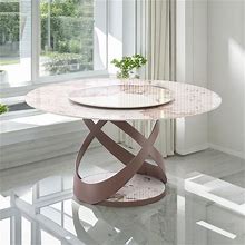 Modern Round Dining Room Table With Detachable Lazy Susan, 59" D Sintered Stone Dining Table For 8 Seat Artificial Marble Dining Room Table