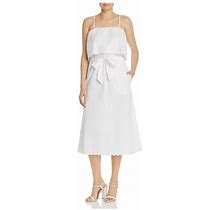 Joie Womens White Cotton Ruffled Tie Front Scalloped Spaghetti Strap Midi Blouson Dress M