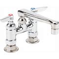 T&S B-2501-CR Deck Mount Mixing Faucet With 4" Adjustable Centers, 6" Cast Spout, And Cerama Cartridges