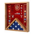 18" X 20" Solid Oak Military Flag Award And Medal Display Case, USMC Emblem, Brown, Picture Frames, By All American Gifts