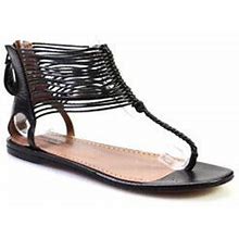 Alaia Womens Strappy Braided Leather Flat Thong Gladiator Sandals