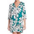 Karen Kane 1L19226 Green/White Magnolia Print Crepe Shift Dress - $138