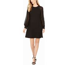 Calvin Klein Illusion-Sleeve A-Line Dress - Black - Size 12