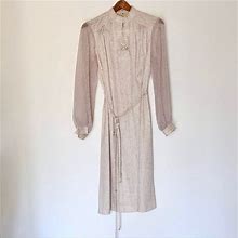 Vintage Dresses | Vintage Homemade Dress With Long Shear Sleeves | Color: Cream/Tan | Size: L
